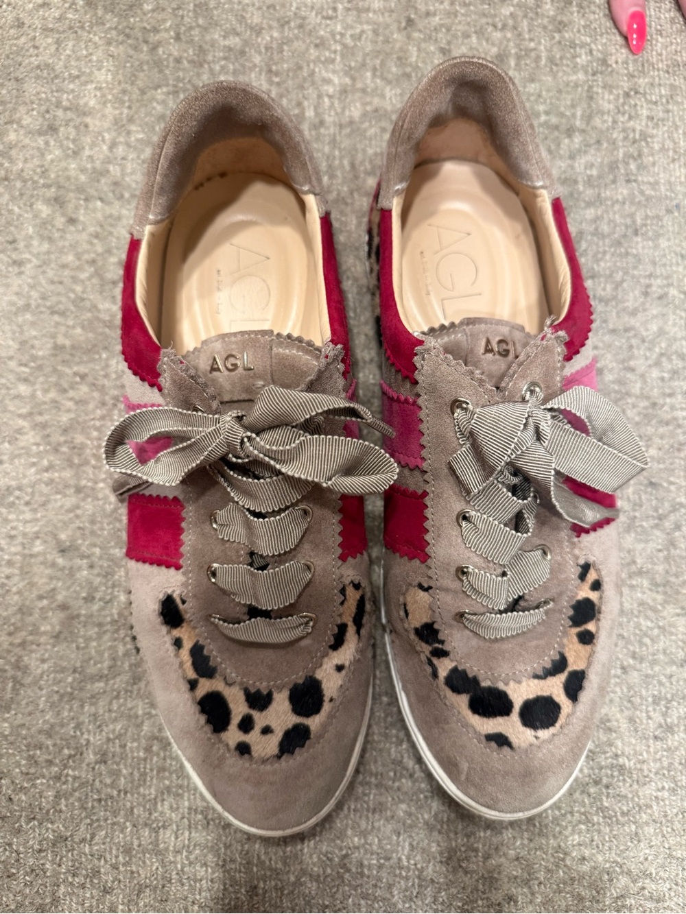 AGL Taupe Suede Sneakers with Pink Panels & Leopard Print